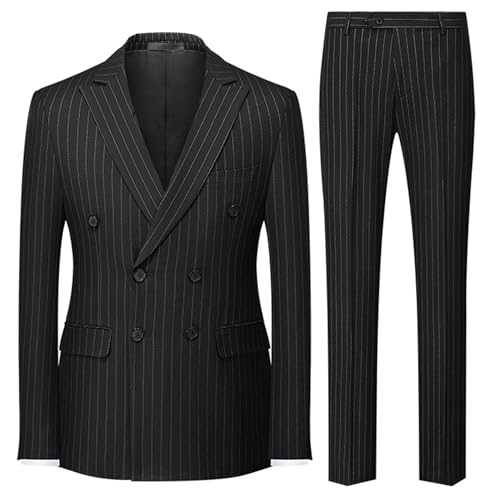 UNINUKOO Men's Suits 2 Piece Pinstripe Double Breasted Tuxedo Suit for Men Slim Fit Formal Dress Blazer Jacket Pants