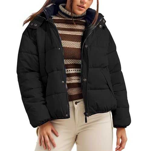 Duyang Women’s Hooded Puffer Jacket Winter Cropped Long Sleeve Zip Casual Puffer Jacket
