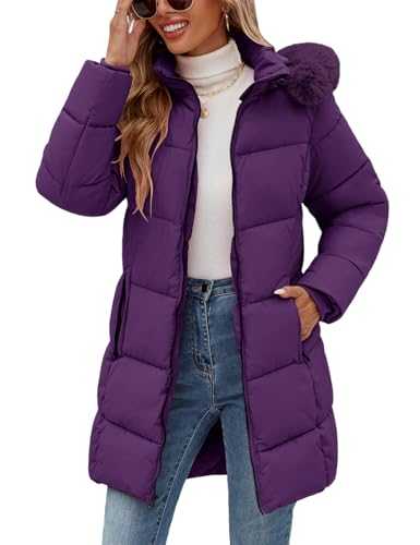 Jyanl Womens Winter Coats Puffer Down Parka Thicken Warm Hooded Jacket Fleece Lined Outwear with Removable Faux Fur Hood