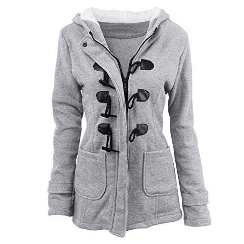 RLEHJN Winter Coats for Women UK Sale Clearance Ladies Jackets Warm Full Zip Hoodie Solid Color Thicken Hooded Jacket Long Sleeve Padded Horn Buttons Coat Outerwear with Pocket 8-24, S-6XL