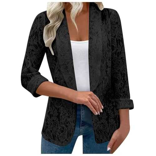 Celucke Women's Tailored Jacket Paired With A Lace Cut Out Solid Color Shirt, Women's Outdoor Jackets, Ladies Winter Jackets, Ladies Jacket, Puffer Jackets Women, Open Front Cardigan Outwear