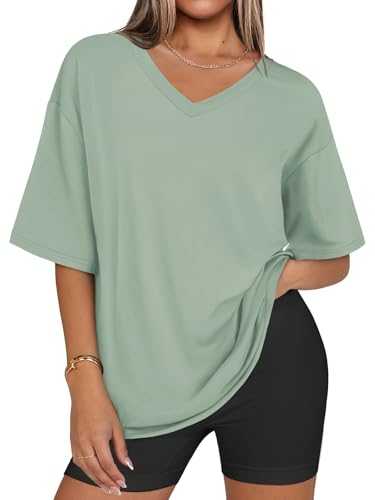MIROMIHO Womens Oversized T Shirts V Neck Tees Half Sleeve Cozy Comfy Tunic 2024 Y2K Tops Casual