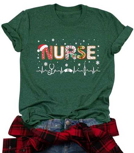 Nurse Christmas Shirt Womens Christmas Shirts Casual Short Sleeve Christmas Nurse Tshirt Funny Holiday Tee Tops