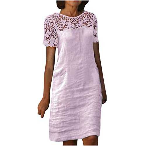 AMhomely Dress for Women Going Out Crochet Lace Casual Dress Cotton Linen Dress Summer Beach Dress for Ladies Vacation