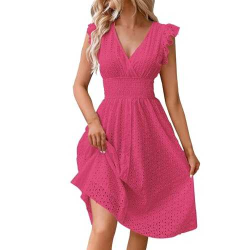 Summer Dresses for Women Beach Boho Dresses for Women UK Casual Sleeveless Spaghetti Strap A Linen Mini Flowy Ruffle Cocktail Dress Bandeau Tube Sundress Cotton and Linen Cold Shoulder Wedding Guest