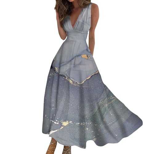 Women's Slip Dress Spring/Summer 2025 Elegant V Neck Sleeveless Maxi Stylish Flowy Printed Beach Plus Size Long Dresses Oversized for Women UK Cotton and Linen Womens Petite Summer Sleeve