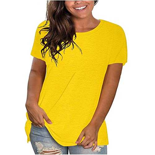 Clazshciyㅤ Loose Casual Womens T Shirts Summer Oversized Ladies Tops Round Neck Short Sleeve Longline Shirt Blouses Solid Color Stretch Breathable T-Shirts Dressy Looseweight Outfits