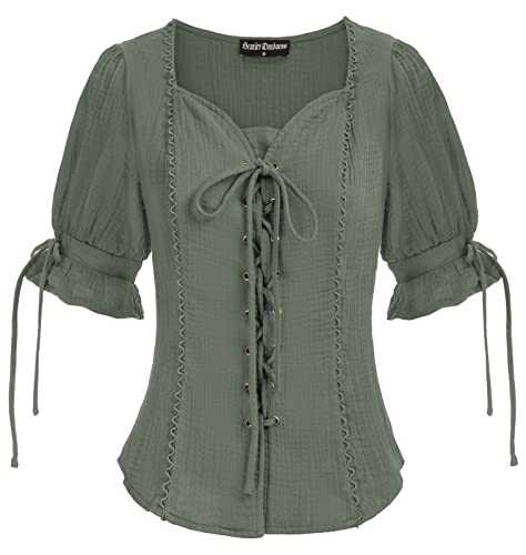 Scarlet Darkness Renaissance Shirts for Women Summer Plus Size Lace-up Tops Tee