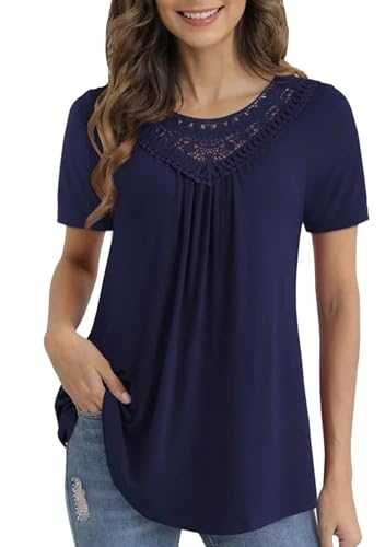 YMING Women's Summer Hollow Out Tee Shirts Revealed Casual V-Neck Short Sleeve Petal Tank Tops
