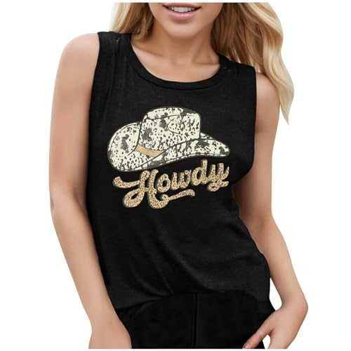 Women's Casual Vest Crew Neck Sleeveless Country Western Cowboy Blouse T Shirt Women Sexy