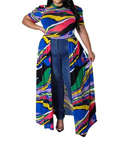 Epoleatries Womens Plus Size Tie Dye Mesh High Low Tunic Tops Dressy Blouse See Through Puff Sleeve Long Shirt Dress