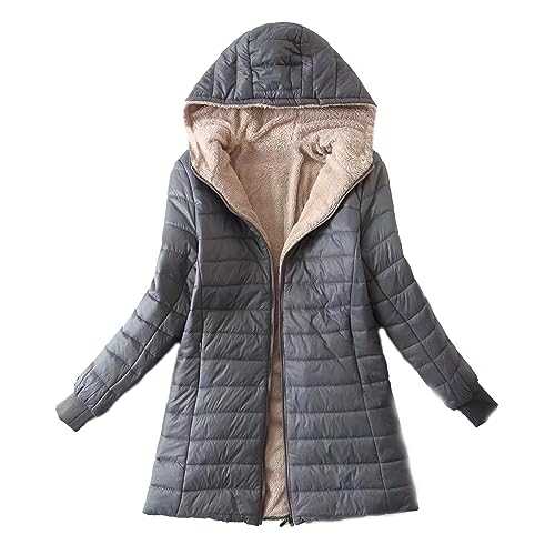 RLEHJN Fleece Jacket Women UK Sale Clearance Ladies Winter Coat Warm Plush Hoodie Coat Solid Color Quilts Jacket Full Zip Thicken Padded Jacket Casual Plain Long Sleeve Outerwear with Pocket