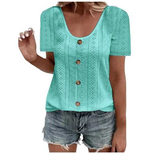 Lady's Long Sleeve T Shirt Round Neck Casual Loose Button Top Casual Short Sleeve Tops Women