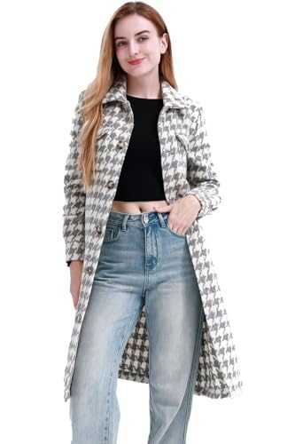 MAGICMK Women's Casual Plaid Lapel Wool Blend Winter Tartan Trench Coat With Pockets