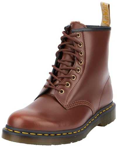 DR MARTENS Men's 8 Eye Boot, Brown Norfolk Flat & Brown Borg Fleece, 9.5 UK
