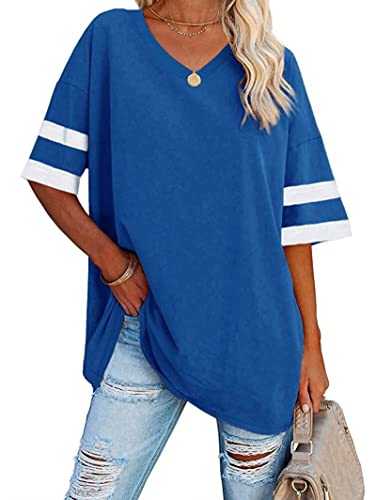 Famulily Women's Casual Half Sleeve V Neck T Shirt Ladies Comfy Oversized Baseball Tshirts Tunic Tops