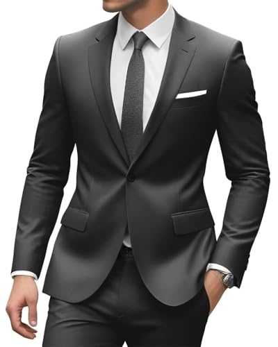 TIJOFA Men's 2 Piece Slim Fit Suit Wedding Suits for Men Formal Groomsmen Suit Solid One Button Blazer Jacket Pants