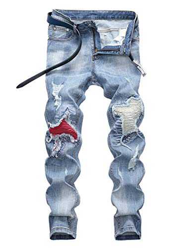 DSDZ Men's Streetwear Distressed Washed Stretch Ripped Biker Jeans Denim Pants