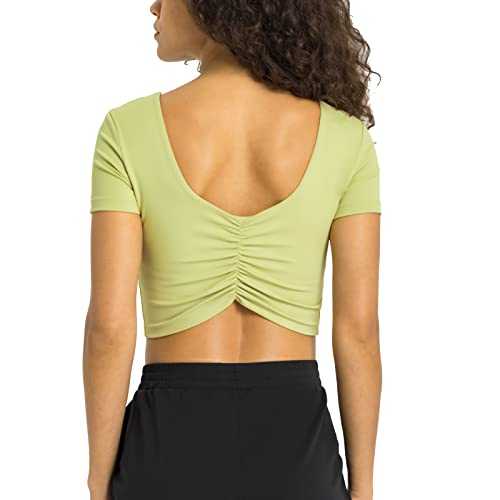 altiland Padded Workout Tops for Women, Cropped Yoga Gym Sports T-Shirts, Athletic Short Sleeve Tees with Built in Bra