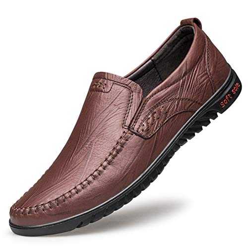 mdtep Men's Lazy Shoes, Casual Leather Round-toe Shoes, Flat-stitch Solid Color Perforated Faucet Shoes Men's formal leather shoes