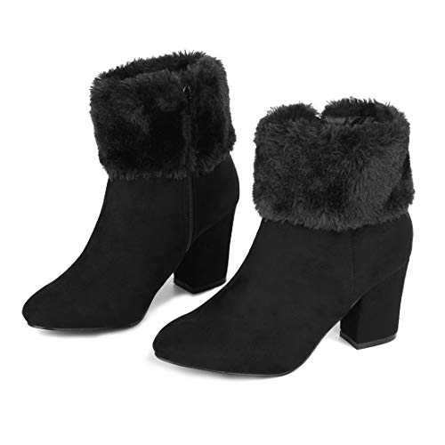 Allegra K Women's Christmas Faux Fur Chunky Heel Ankle Boots