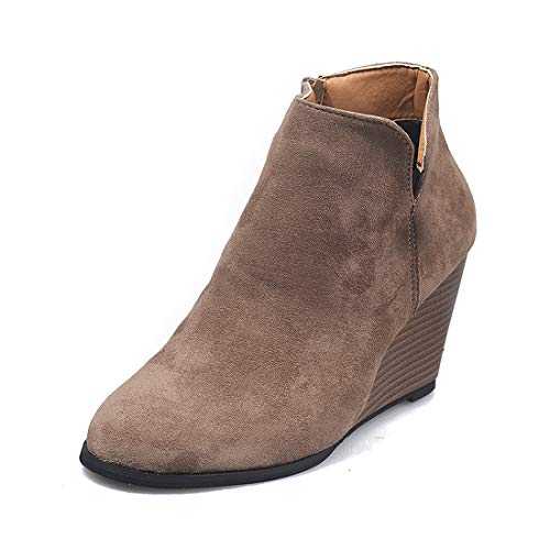 SMajong Women's Wedge Ankle Boots Fashion Casual Winter Booties Round Toe Suede Warm Boots Zipper