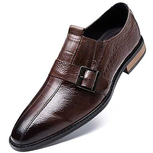 Single Season Oxford Dress Shoes for Men Slip On Monk Strap Crocodile Print Burnished Square Toe Leather Slip Resistant Block Heel Low Top Non Slip Walking Very Popular Among Young People