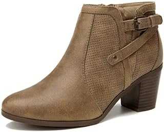 EETTARO Women’s Ankle Boots Ladies Chunky Block Mid Heel Booties Cowboy Zip Buckle Strap Shoes