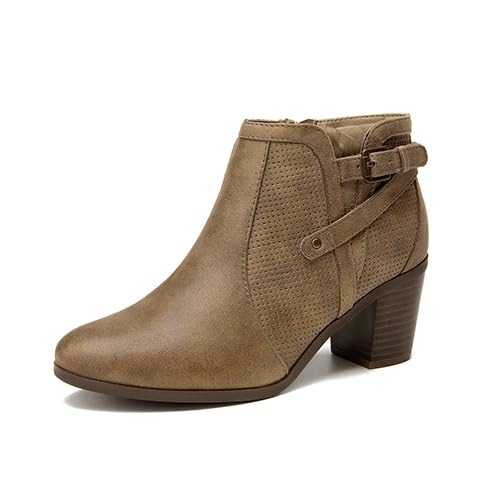 EETTARO Women’s Ankle Boots Ladies Chunky Block Mid Heel Booties Cowboy Zip Buckle Strap Shoes