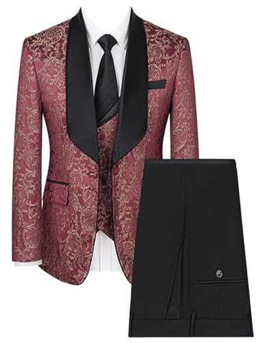 Yaflonjaa Men's 3 Pieces Suit Shawl Lapel One Button Jacquard Jacket Vest Pants Tuxedos Wedding Prom