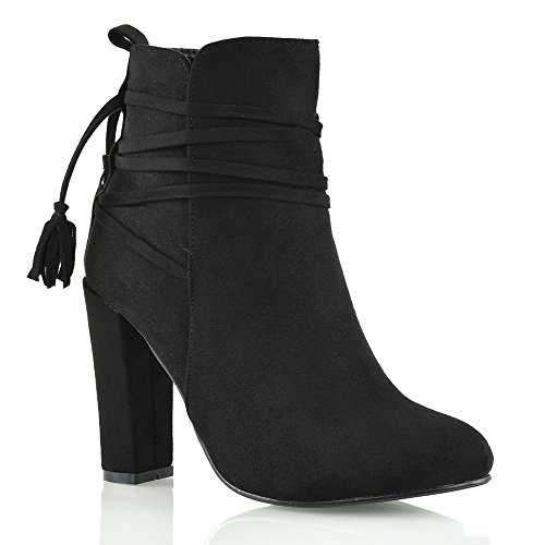 ESSEX GLAM New Womens Ankle Boots Ladies High Block Heel Lace Up Zip Booties Shoes Size 3-8