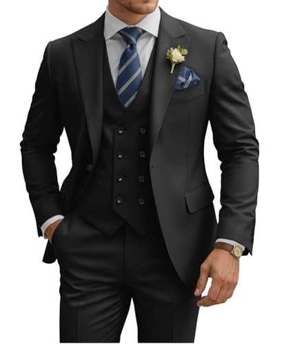 TIJOFA 3 Piece Suit Men Slim Fit Double Breasted Suit for Men Wedding Suits Classic One Button Formal Prom Dinner Tuxedo