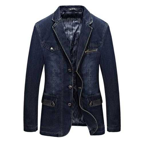 Blazers for Men UK Notch Lapel Three Button Slim Fit Vintage Denim Suit Loose Solid Lightweight Pocket Sports Suit Jacket Long Durable Jacket