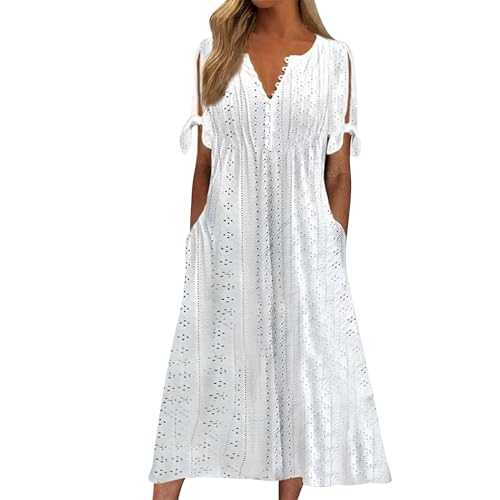 Hkdjaess Summer Midi Dresses for Women UK Boho for UK Vintage Loose Short Sleeve Beach Swing Dress Ladies Bohemian Floral Print Tunic A Line Daily Bridesmaid Sundress with Pockets