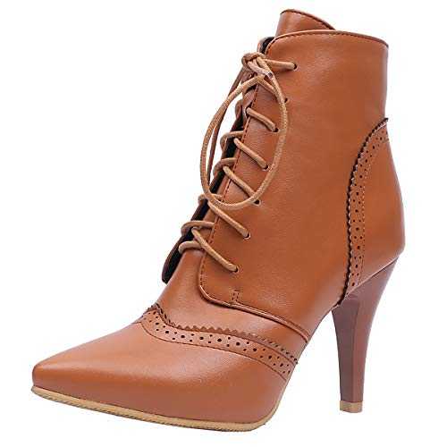 SJJH Women Boots with Thin Heel and Pointed Toe Lace Up Ankle Boots with 7-colors Avaialble