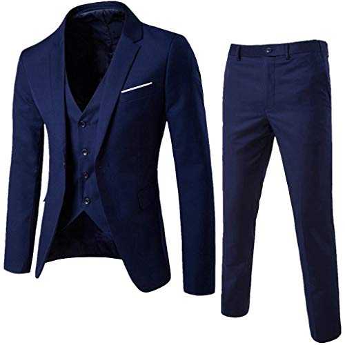 Men Suit Jacket and Pants 3-Piece Set - Slim Fit Blazer Stylish Business Wedding Party Dress Jacket +Vest + Formal Pants