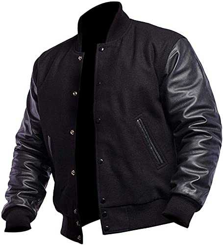LP-FACON Mens Varsity Jackets - College Baseball Bomber High School Black Letterman Jacket