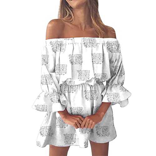 Summer Dresses for Women UK Summer Dresses for Women 2022 Beach Sexy Off Shoulder Tunic Sundresses Casual Loose Fit Bell Sleeve Mini Floral Dress Shirt Dresses for Women UK