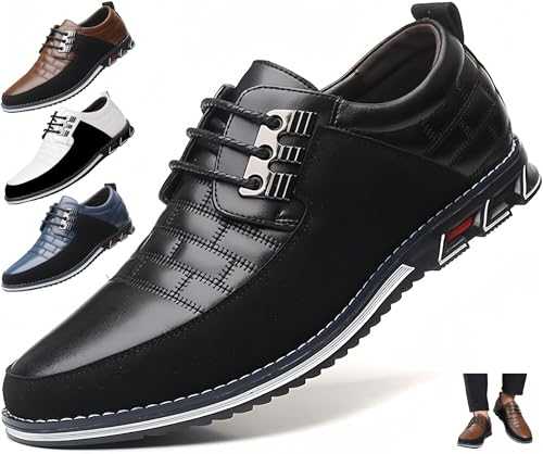 Mens Oxford Derby Orthopedic Leather Shoes, Business Luxury Mens Dress Shoes, Style Office Loafers Flats, Simple Slip-On Walk Flats Shoes, Mens Black and White Dress Shoes for Men