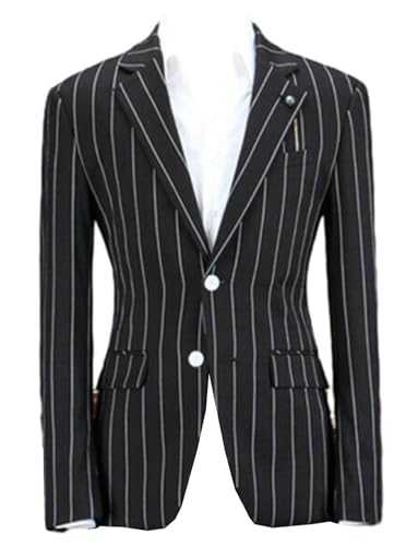 Yaflonjaa Men's Stripe 2-Piece Suit Notch Lapel Tuxedos Two Buttons Jacket Pants for Graduation Party Speech