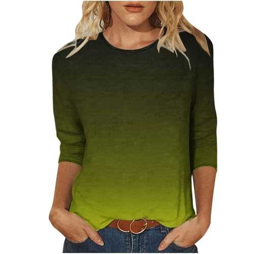 RLEHJN T Shirts for Women UK Sale Clearance Gradient Printed 3/4 Sleeve Tops Hearts Striped Graphic Tshirts Crew Neck Blouse Casual Lightweight Pullover Summer Tunic Tops Tees for Work Officce
