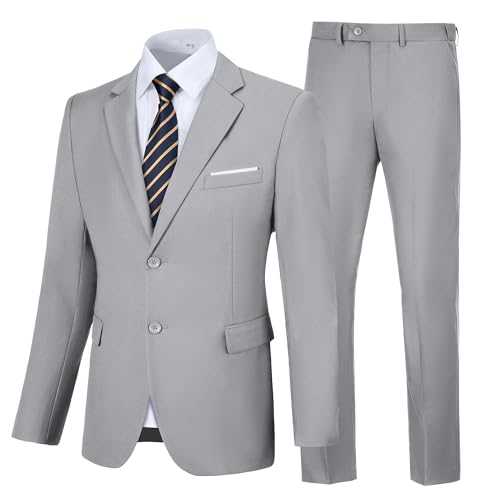 Amyox Men's Slim Fit 2 Piece Suit, Two Button Solid Suit Jacket Pants Set, Wedding Prom Suit