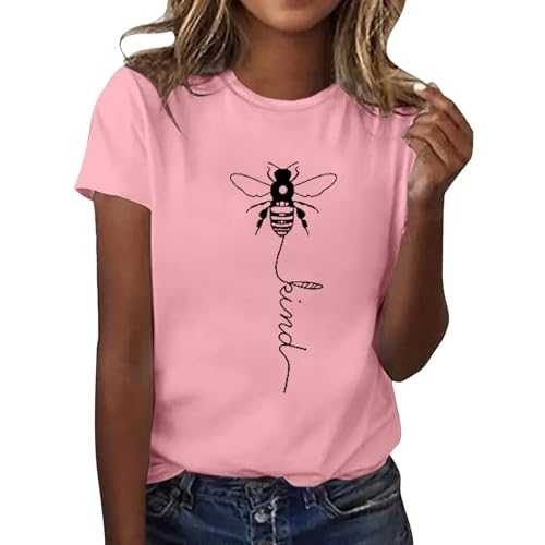 Ladies Tops, Women's Bee Kind T-Shirt Casual Round Neck Short Sleeve Tunic Tops Bee Graphic Pullover Tees Shirt for Outdoor Summer Clothing Tee Tops Ladies Blouse Bee T Shirt Festival Outfit Women