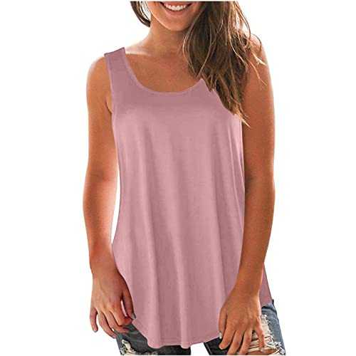 Tank Top for Women Sleeveless Summer Tuni Tops Ladies Solid Vest Cami Plain Basic Top Crewneck Shirts Casual Loose Fit Blouse T Shirts Tees Swing Flowy Tank Tops Size 8-16