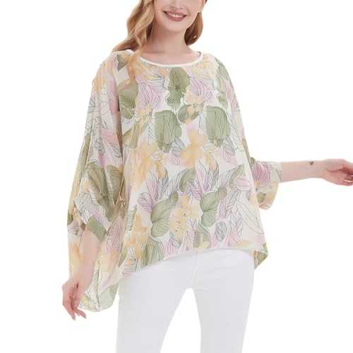 Women's Loose Alicia Floral Print Chiffon Blouse Batwing Blouses Bohemian Flowy Tops Top T-Shirt