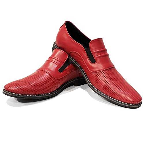 PeppeShoes Modello Slipredo - Handmade Italian Leather Mens Color Red Moccasins Loafers - Cowhide Embossed Leather - Slip-On