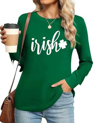 hohololo St. Patrick's Day T-Shirt Lucky Irish Shirt for Women Funny Shamrock Long Sleeve Tops