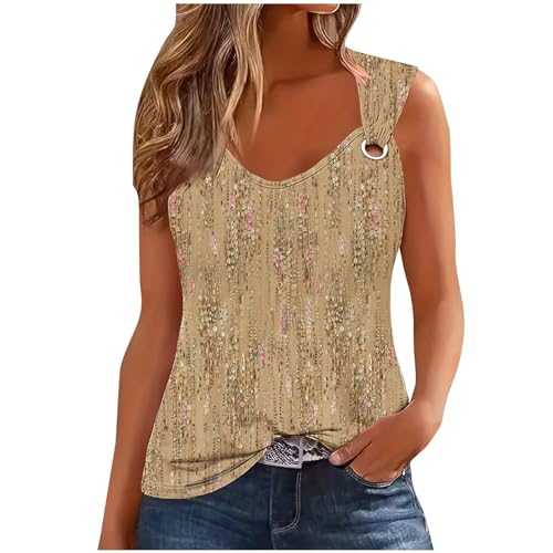 TheSosy Women's Retro Print Floral Tank Top Casual V-Neck Sleeveless Camisole Top EU Size 2024 Spring/Summer
