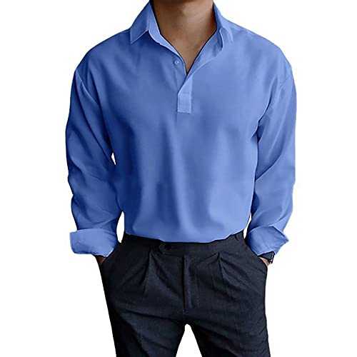 TYUIOP Cheap Mens Checked Shirts Long Sleeve Regular Fit Button Down Wedding Party Work Shirt with Pockets Shirts for Men Adult Long Sleeve Blue Casual Print Shirt for Beach