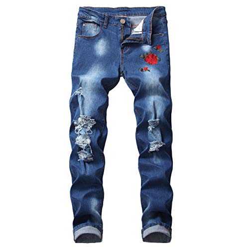 Leward Men's Skinny Slim Fit Ripped Stretch Distressed Stretch Destroyed Jeans Pants